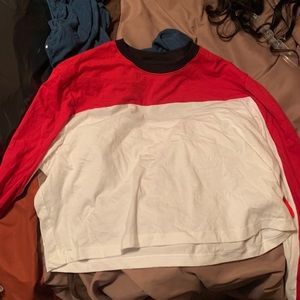 True Religion, Red and white cropped long sleeve